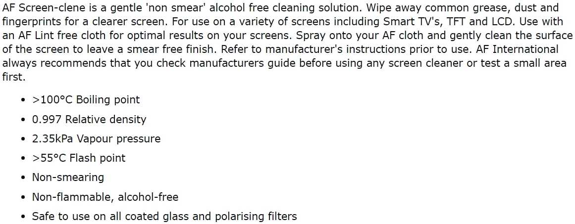 תרסיס ניקוי למסכים AF INTERNATIONAL SCREEN CLENE ASCS250 TEXT